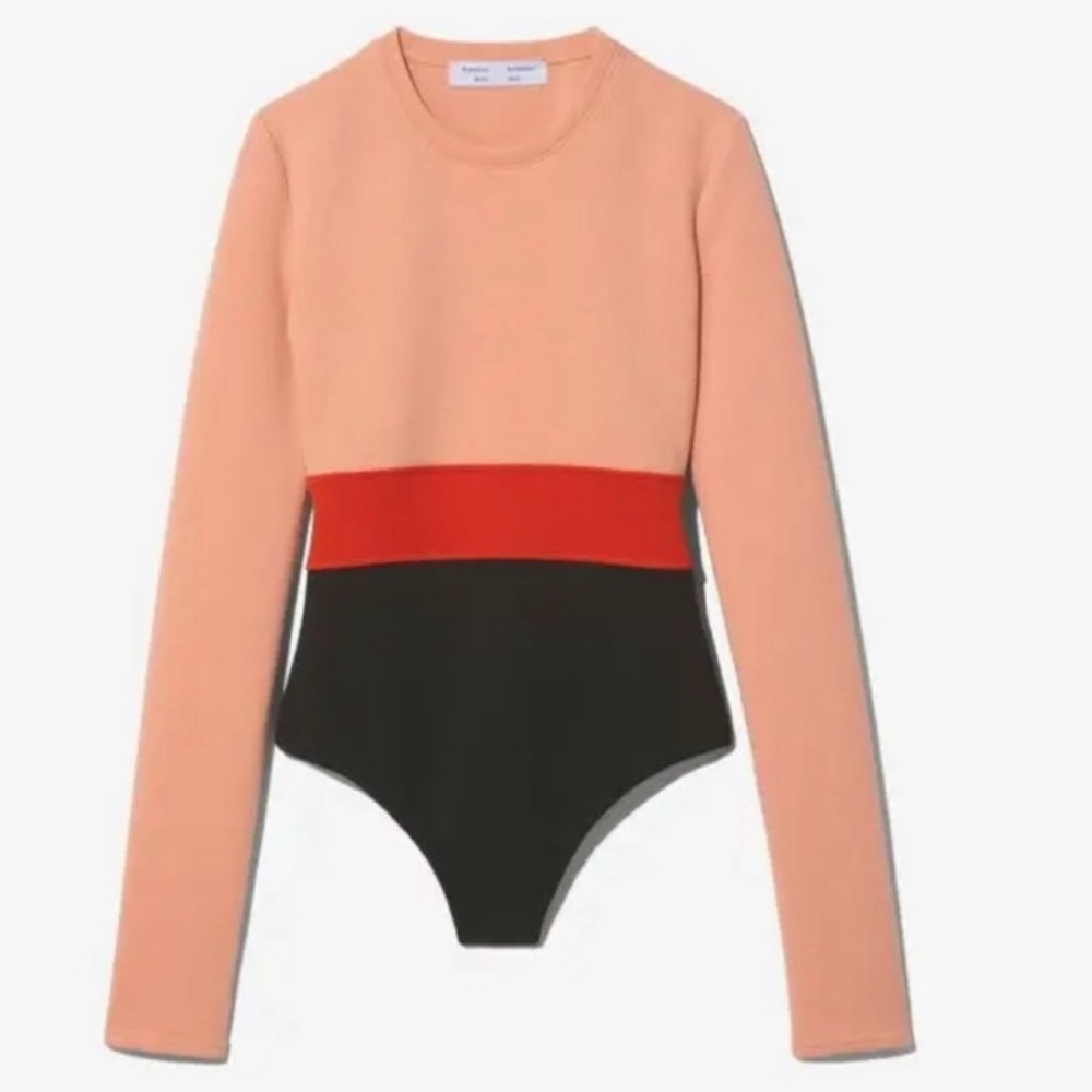 Proenza Schouler Peach, Red & Black Colorblock Long-Sleeve Bodysuit